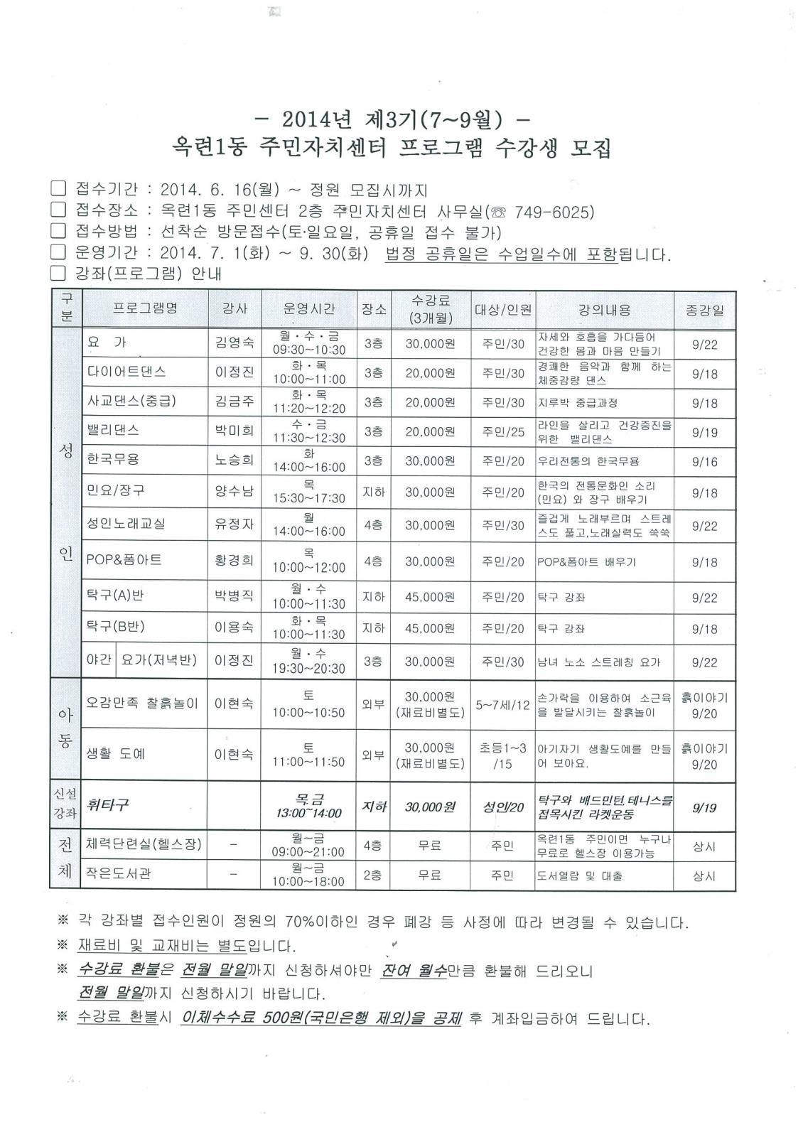 2014년 3/4분기 주민자치센터 프로그램 안내의 번째 이미지