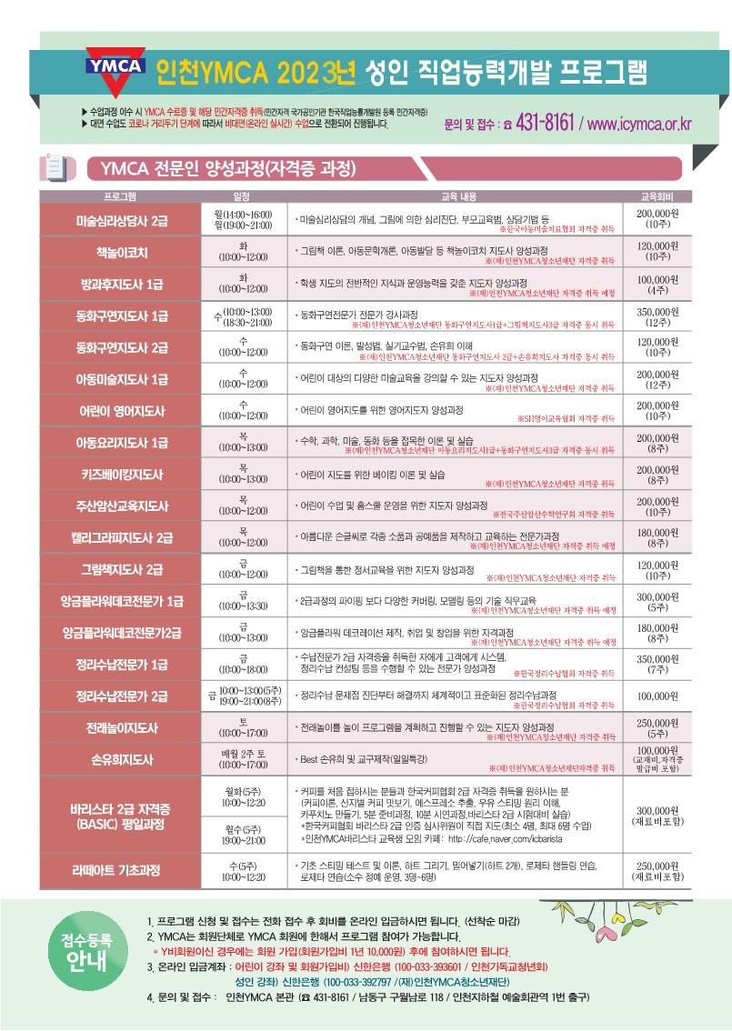 인천 YMCA 2023년 하반기 평생교육 프로그램 회원 모집안내의 2번째 이미지